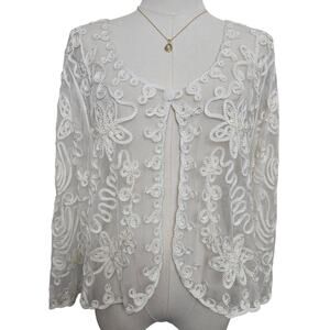 Pretty Angel Womens Vtg Y2K Romantic Dainty Sheer Mesh Embroidered Cardigan L